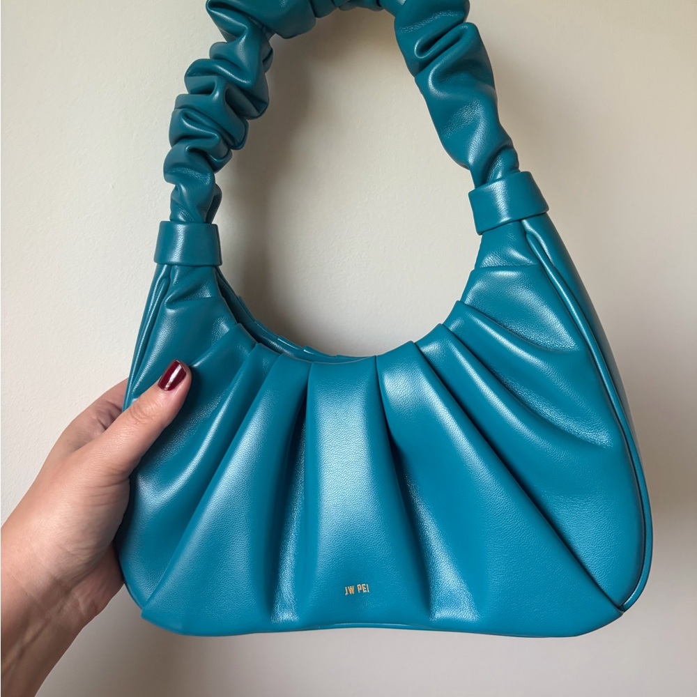 JW PEI Gabbi Teal Ruched Shoulder Bag with Scrunch Handle